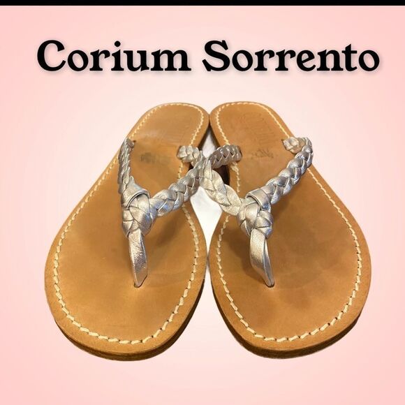 Corium Sorrento Silver Braided Thong Sandals 37 - Picture 3 of 4